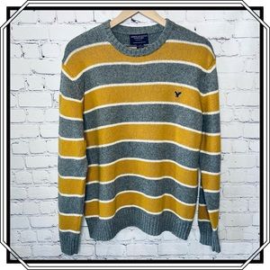 American Eagle Wool Blend Yellow and Gray Striped Sweater Size Large